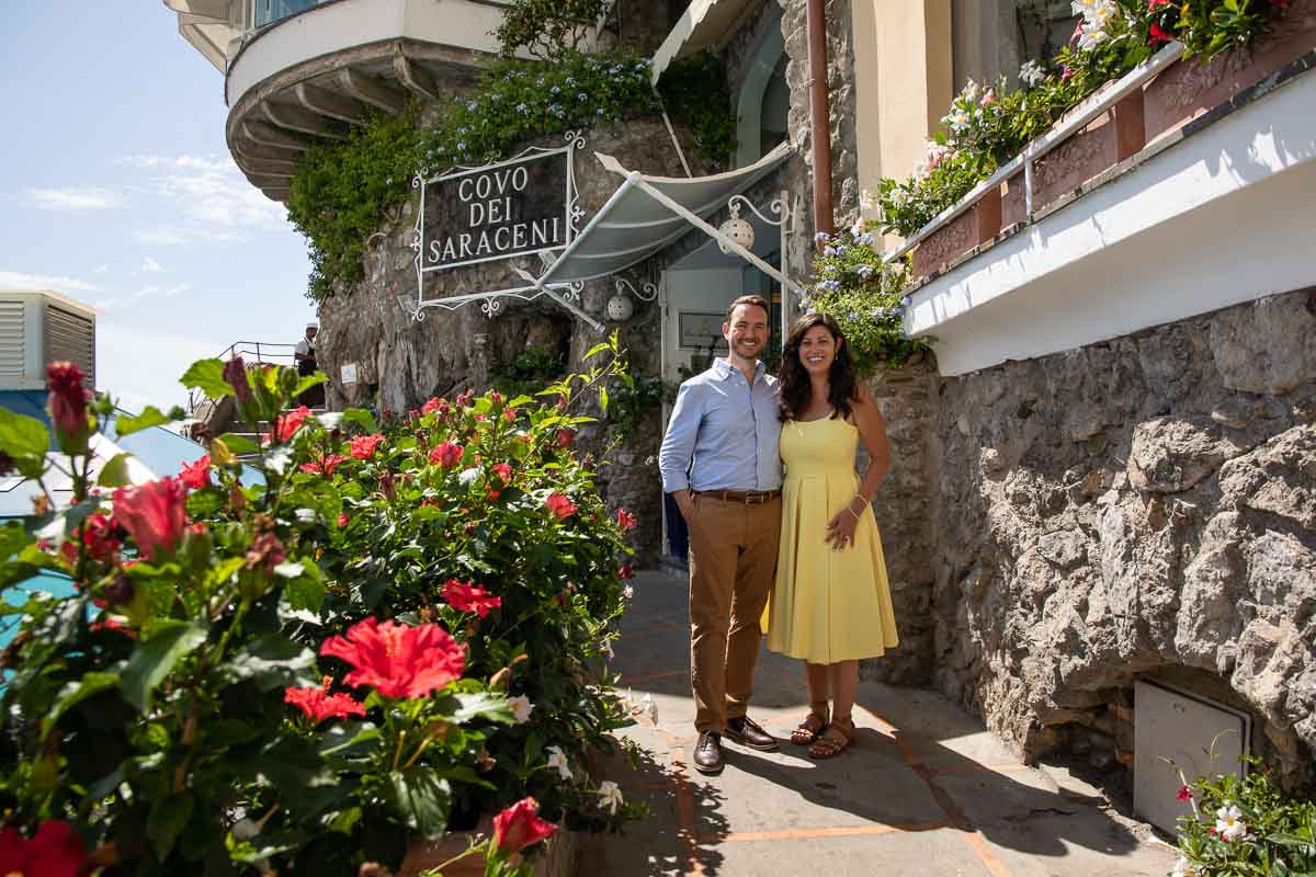 Posing in front of the Covo dei Saraceni hotel in Positano