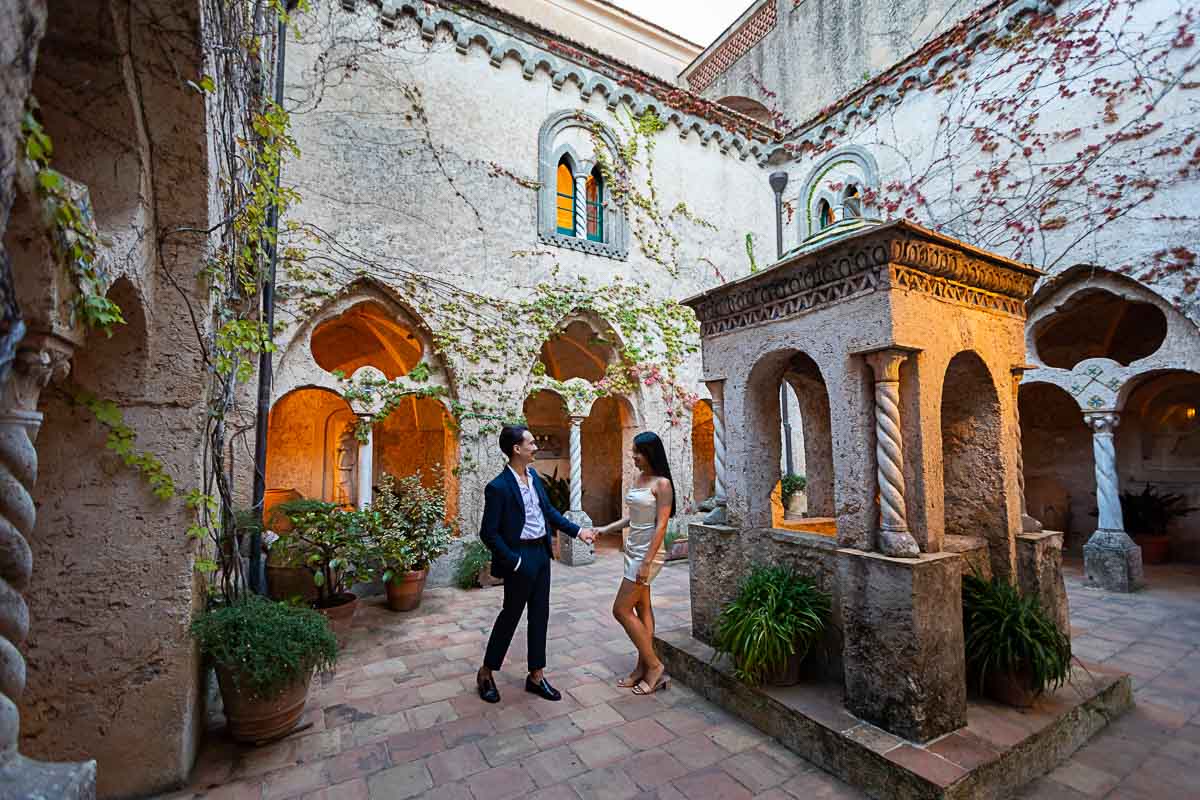 Standing together a courtyard of the private villa estate