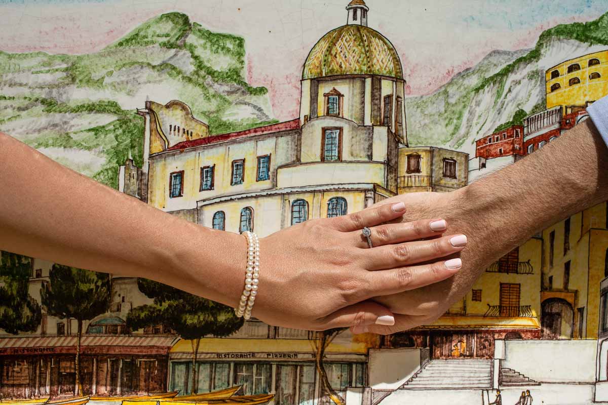 Photograph of the engagement ring over ceramic tiles