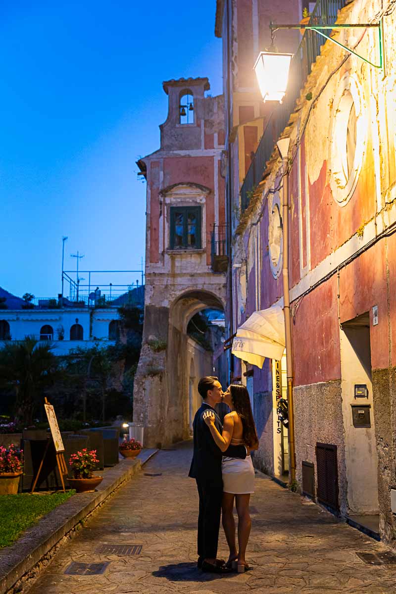 Ravello town photographed at night underneath romantic street light