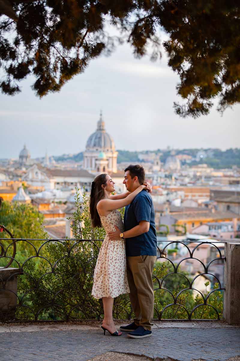 Engagement photo shoot in Rome overlooking the city from the above Pincian hill