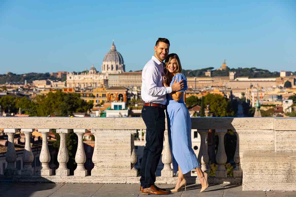 Couple portrait photographed in front of the roman skyline