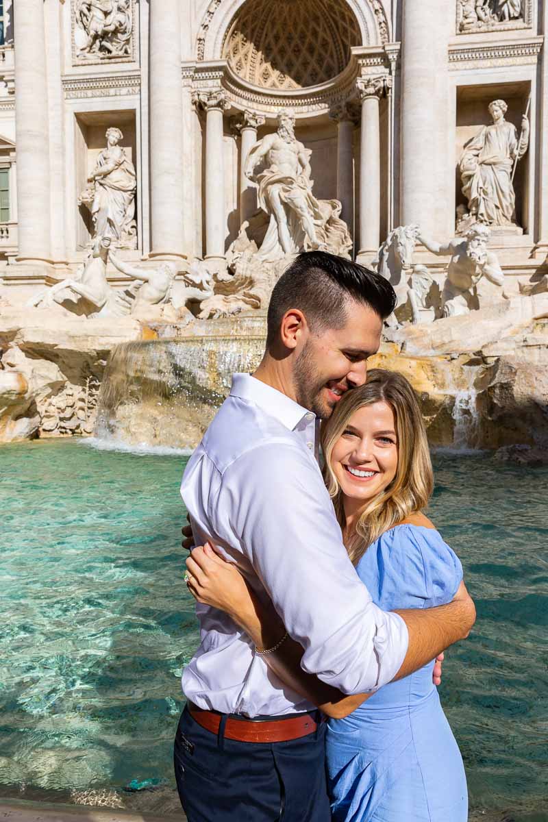 Final photo portrait taken at the Trevi fountain. Rome Engagement Photography