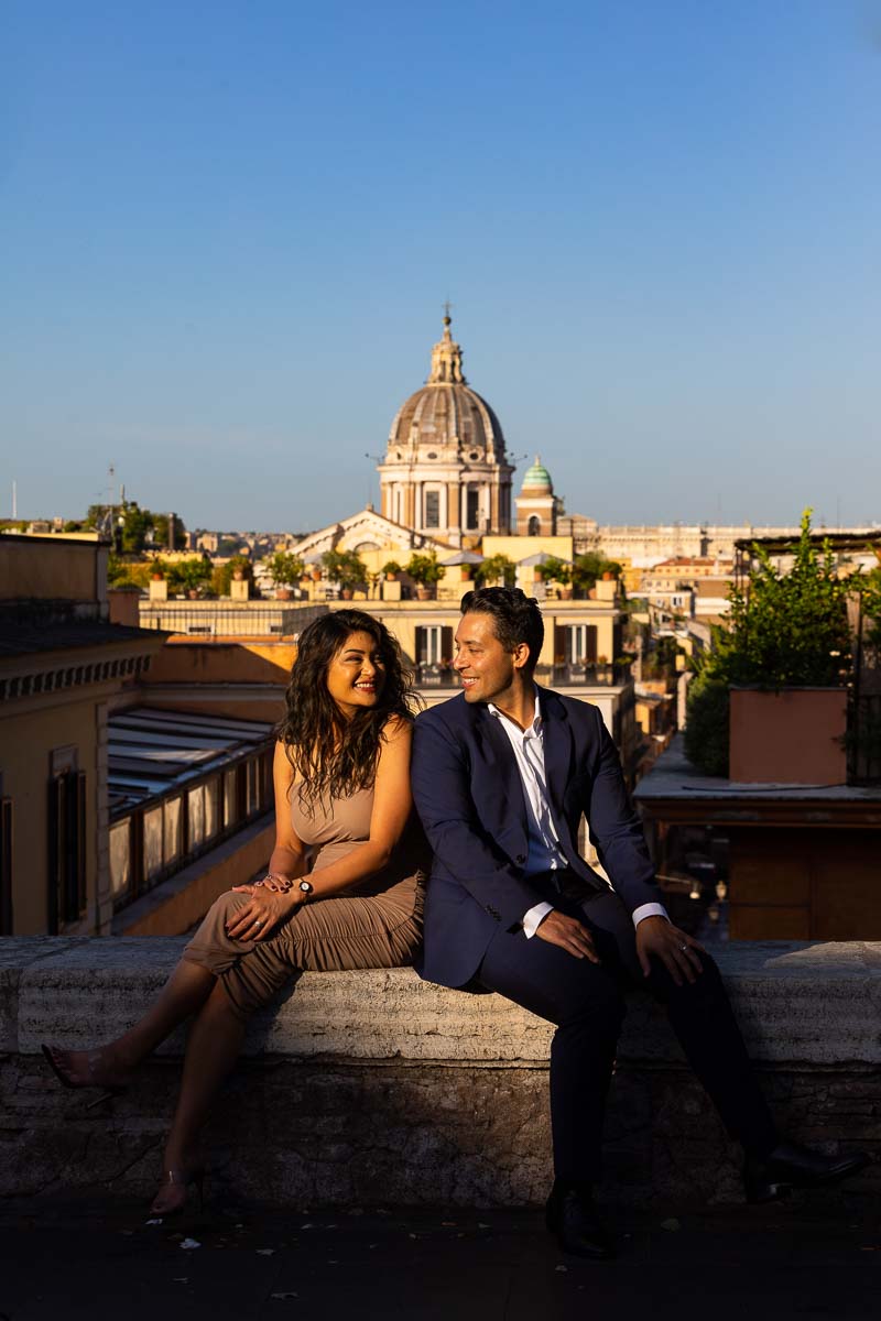 anniversary photo shoot in front of the roman skyline