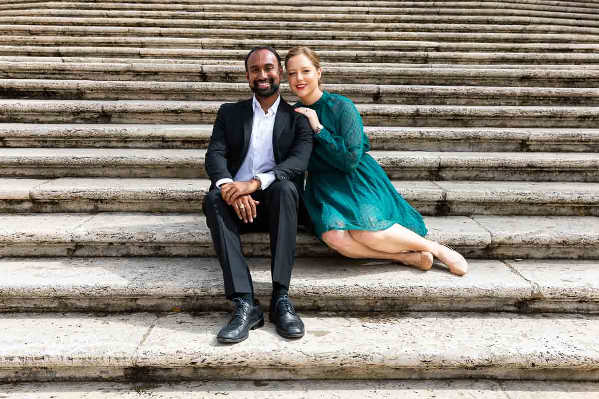 Sitting down on the spanish steps and taking a portrait picture