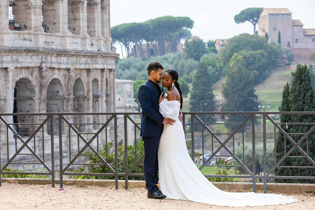 Wedding portrait of the bride and groom at the Colosseum