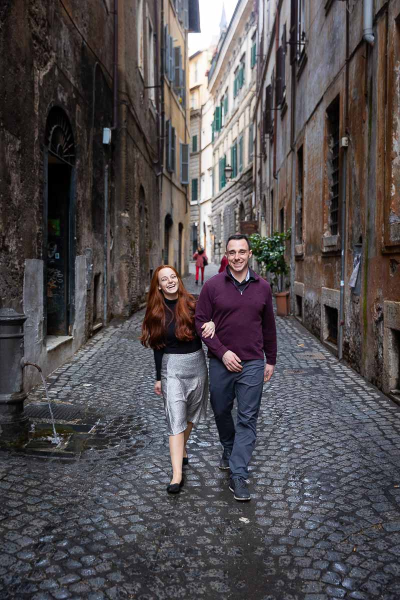 Walking on a roman cobblestone alleyway 