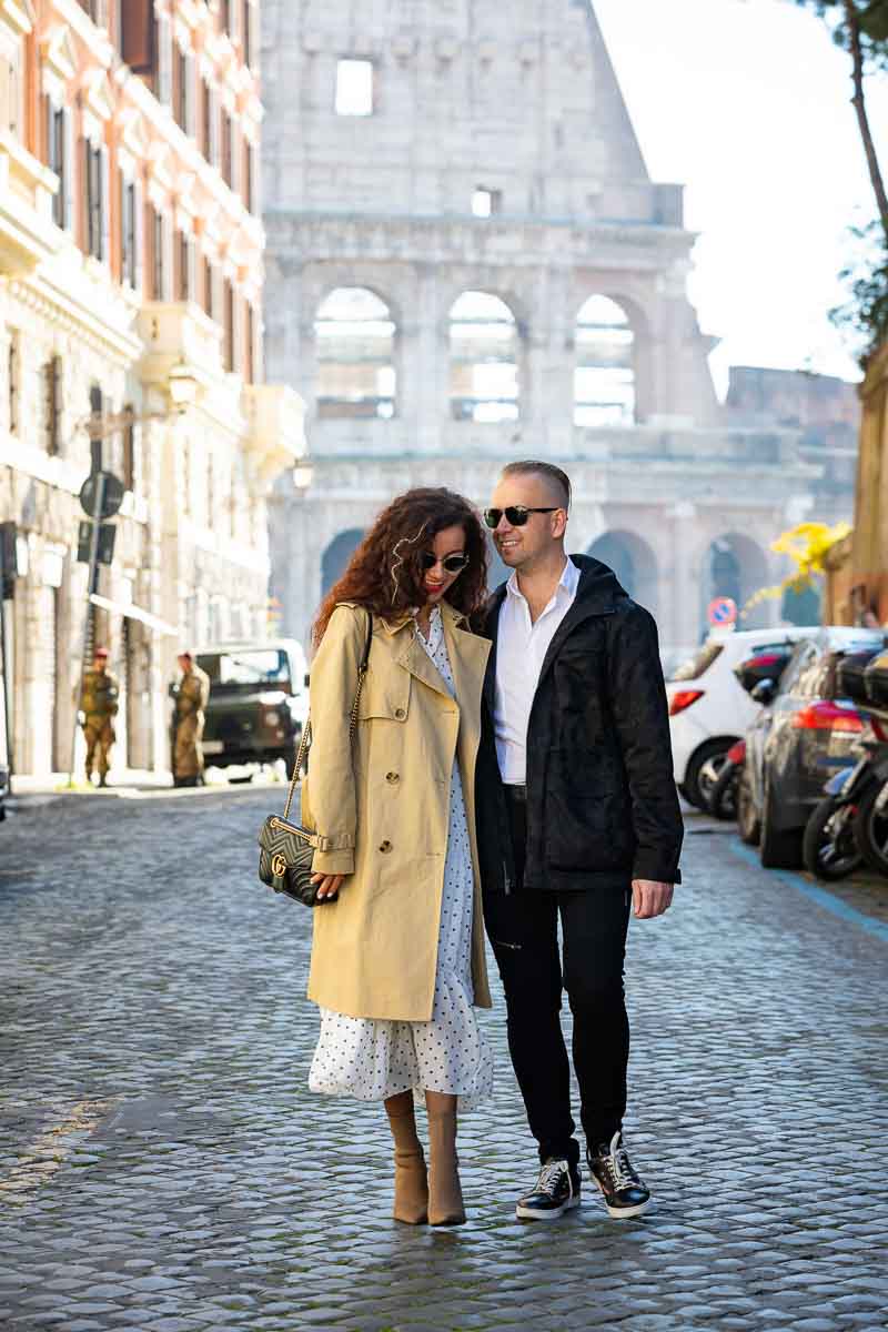 Walking in the streets of Rome Italy on a characteristic cobblestone street 