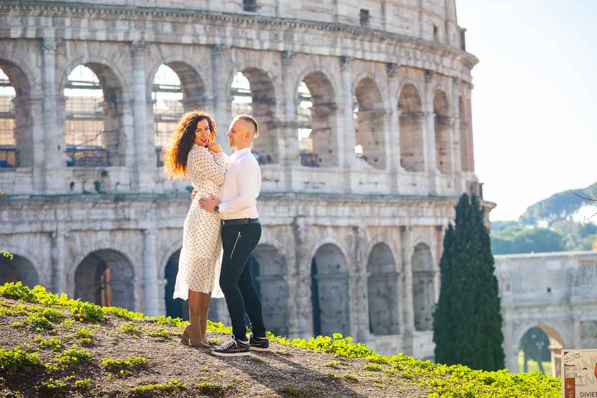 Couple photography taken at the Roman Colosseum in Rome Italy