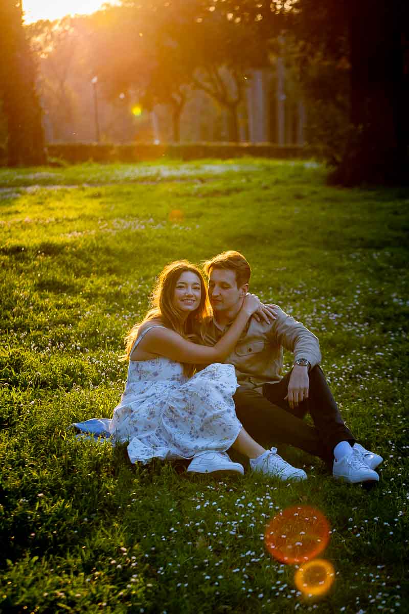 Surprise Engagement Photos in Villa Borghese park in Rome Italy