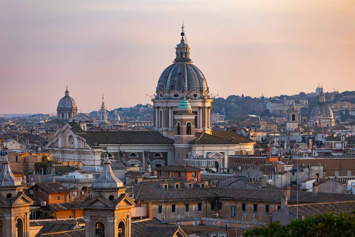 Landscape picture of the Roman skyline taken at sunset 