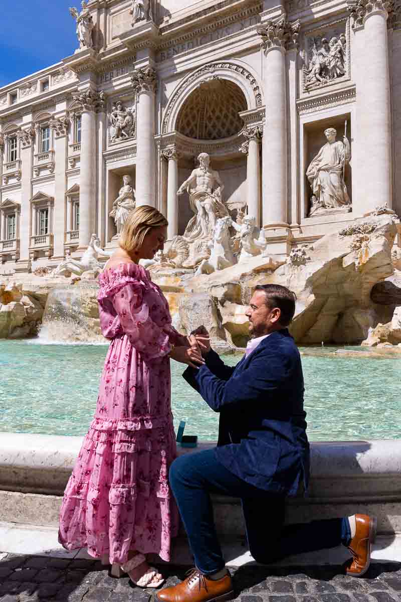 Romantic Wedding Marriage Proposal photographed at the Trevi fountain
