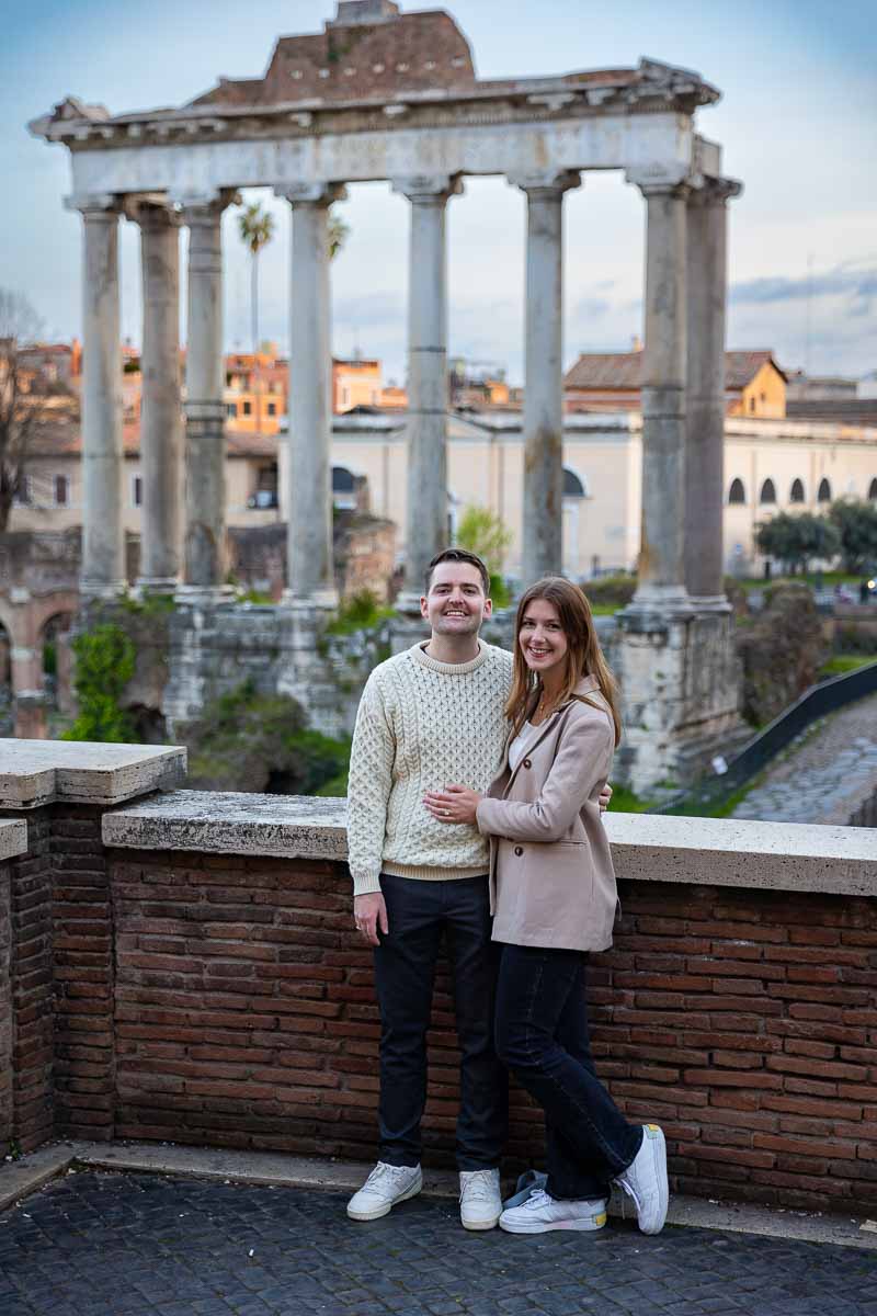 Couple just engaged in the Eternal city. Image taken in front of ancient roman ruins