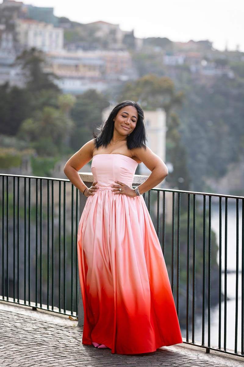 Woman model portrait over the coast of Sorrento 