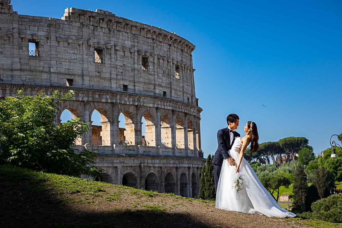 Wedding photography from the Roman Colosseum found in Rome Italy 