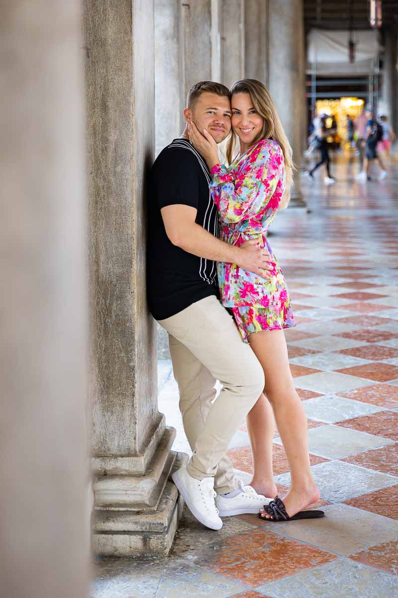 Standing underneath the porticos in Piazza San Marco