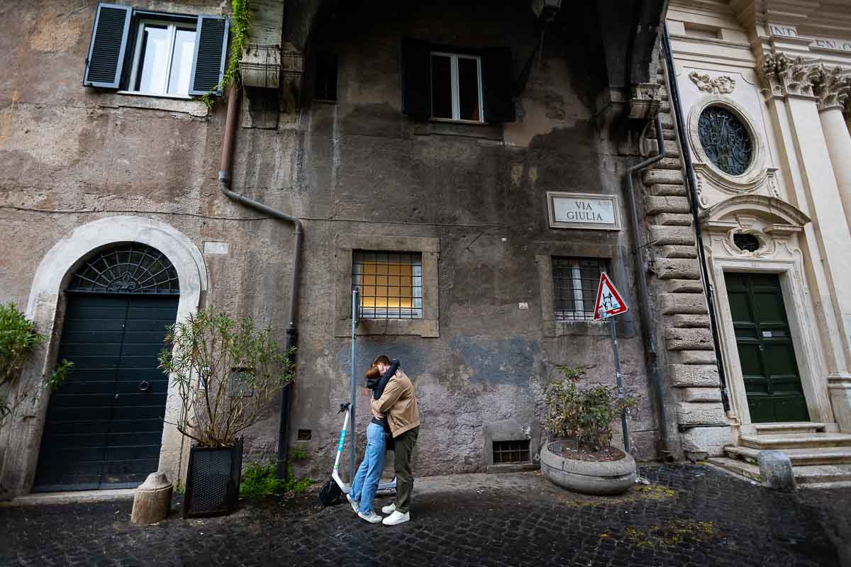 Just engaged in Rome under Arco Farnese in Via Giulia found in Rome Italy