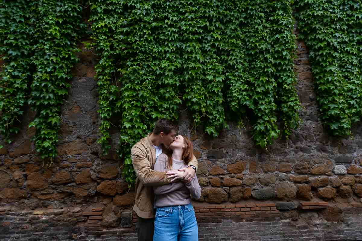 Ivy leaves couple portrait taken during an engagement session in Rome Italy