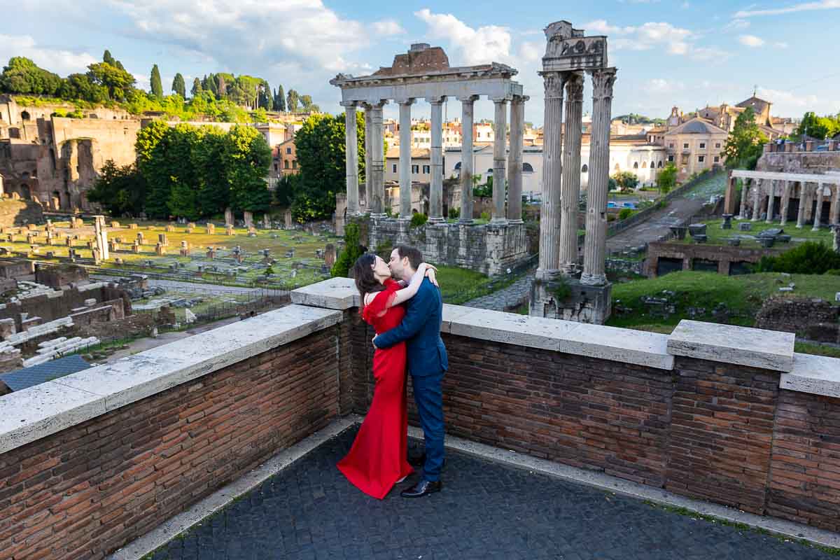 Coupe photography taken at the Roman Forum with the view of the ancient monument in the background