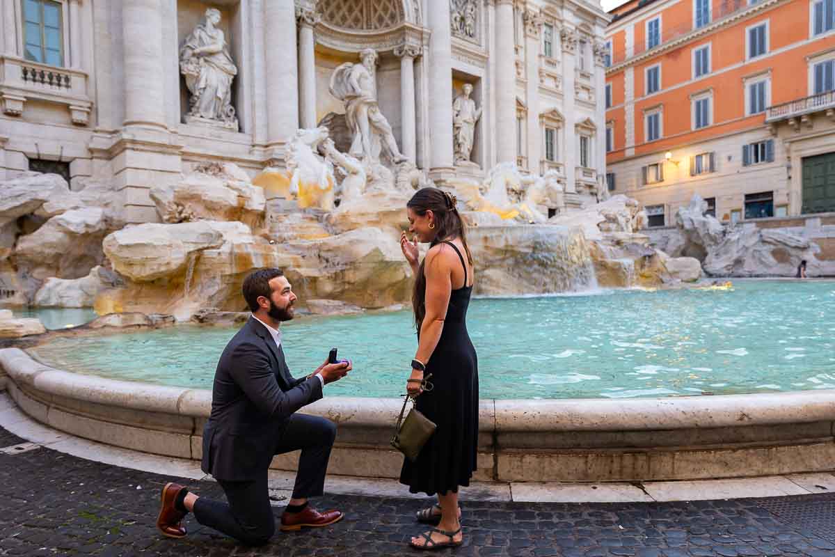 Trevi Surprise Proposal in Rome candidly photographed and video recorded 