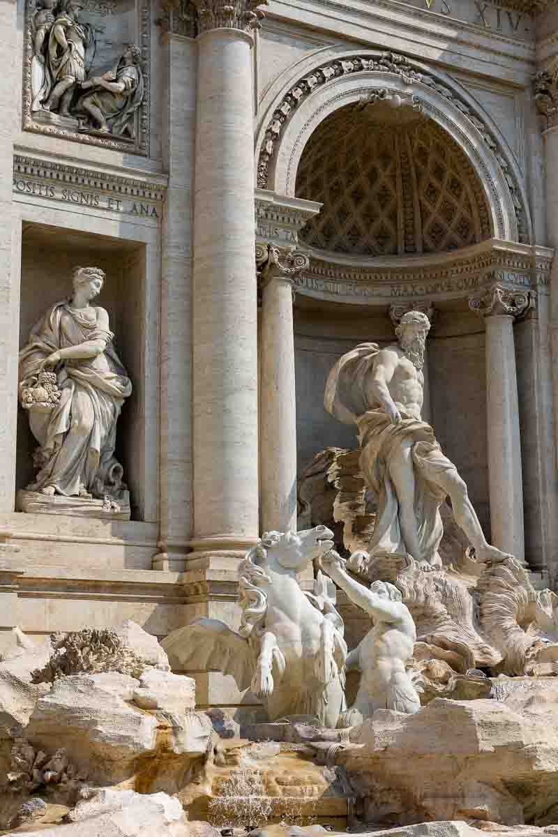 Trevi fountain marble statue close up vertical framing 