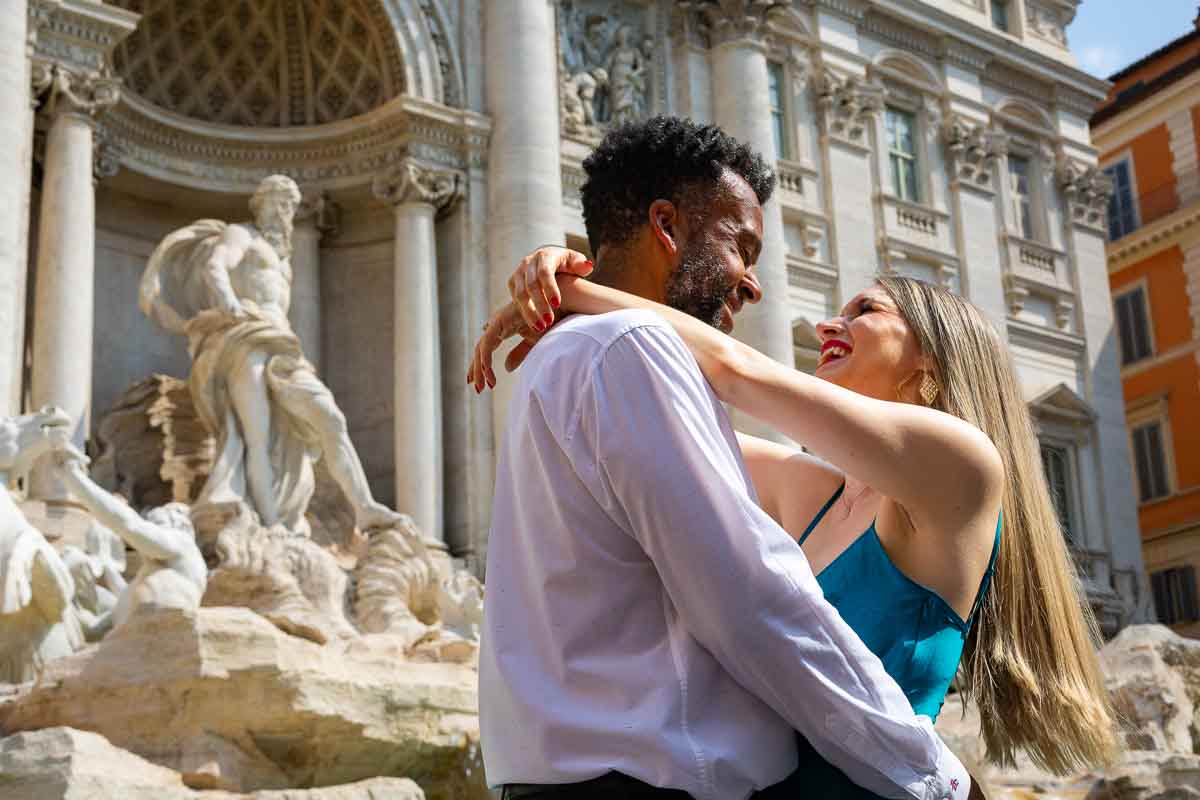 Couple photoshoot in Rome Italy. Creative imagery taken at the Trevi fountain during a photoshoot in Rome