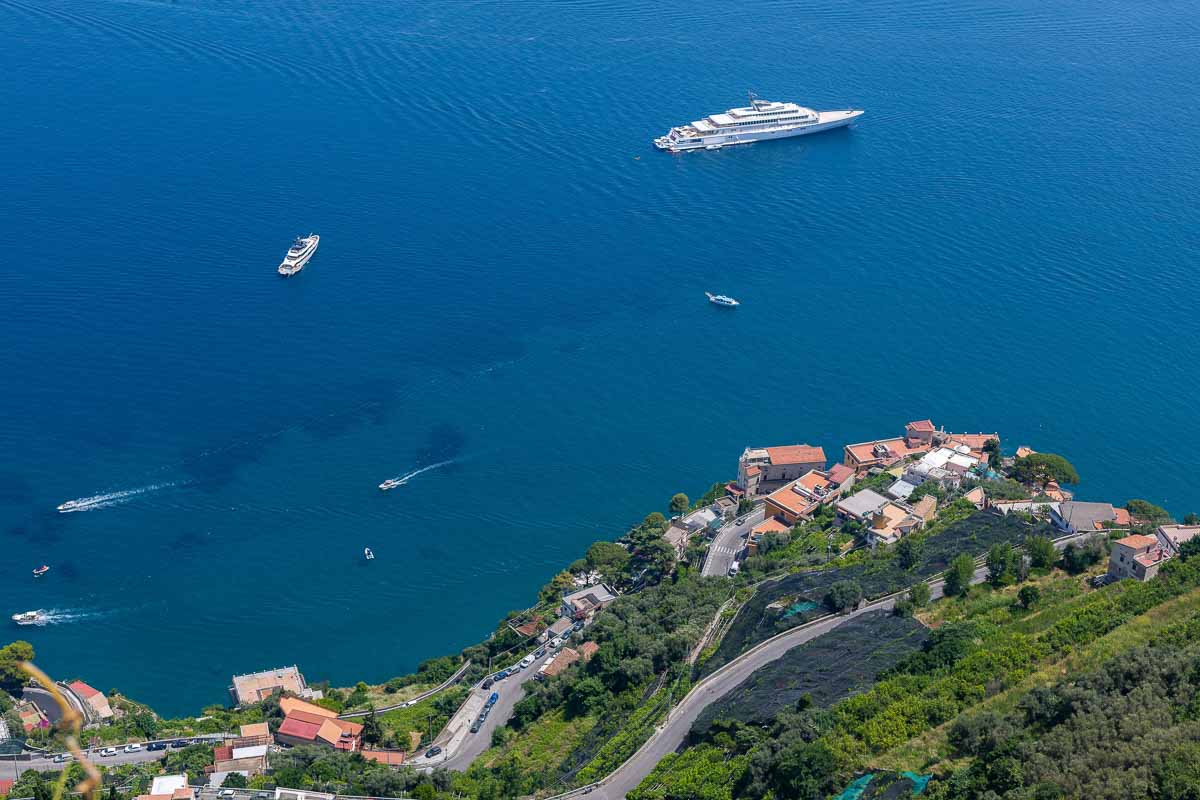 The Amalfi coast viewed from the above town of Ravello