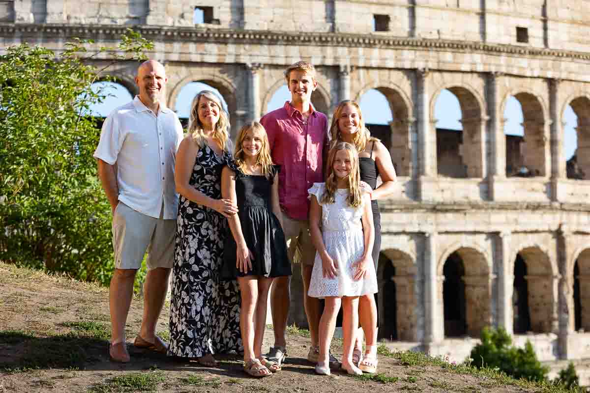 Family photography in Rome taken in front of the Roman Colosseum