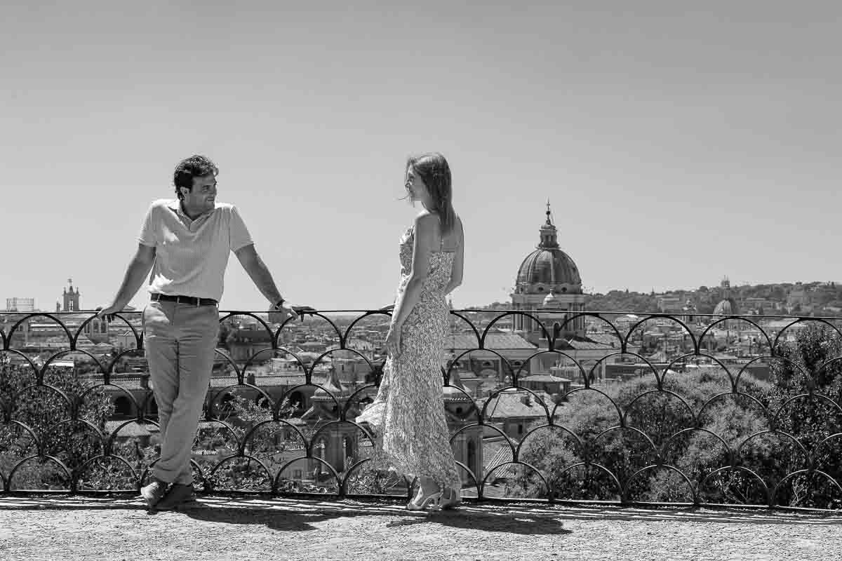 Pincio park terrace view over the roman skyline professionally turned into black and white