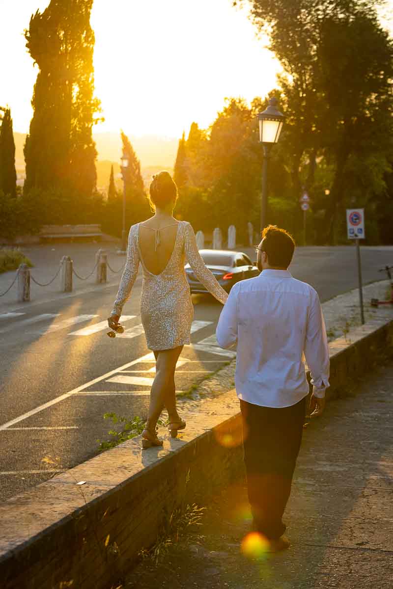 Walking in Rome during the golden light and taking couple pictures together