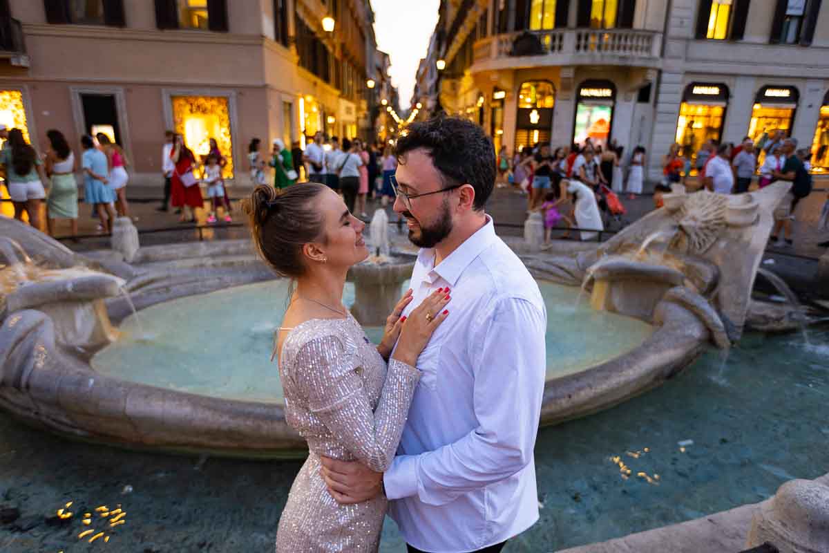 Portrait posed by the Barcaccia water fountain