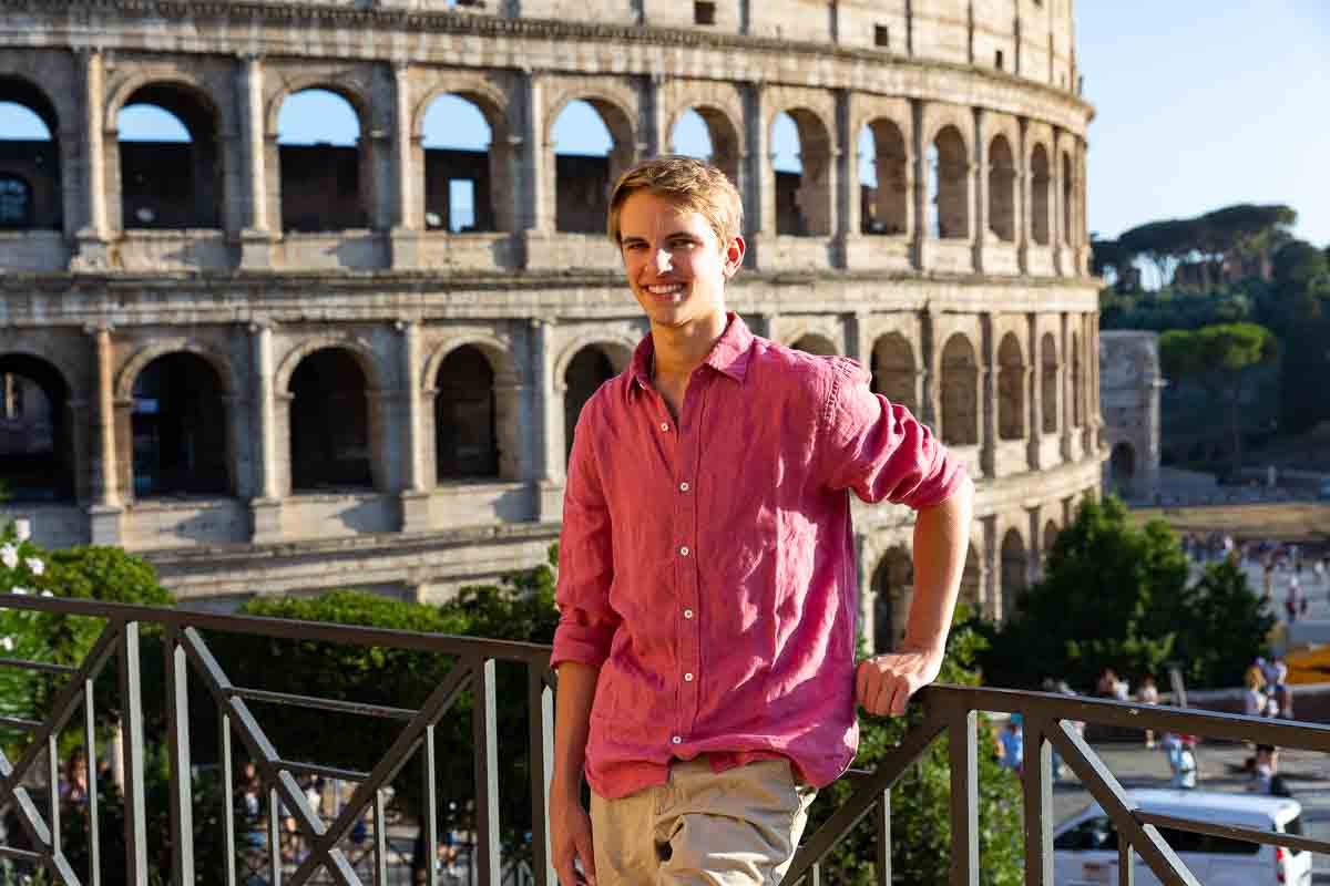 Senior portrait picture taken in front of the roman Coliseum in Rome Italy