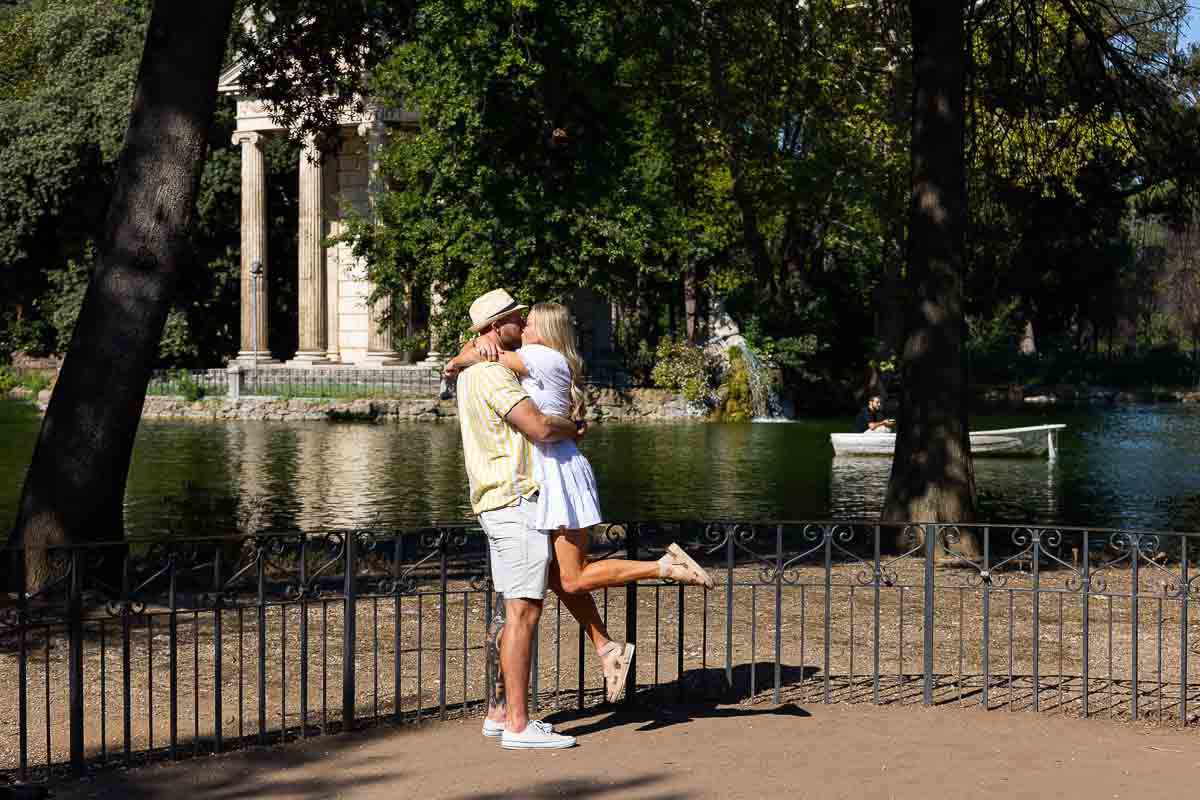 Jumping for Joy during a photography session at the Villa Borghese lake in Rome Italy