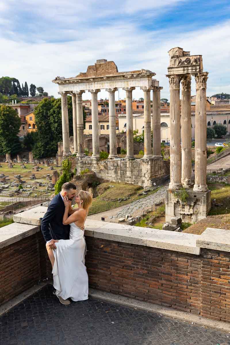 Rome wedding photography at the Roman Forum photographed from above
