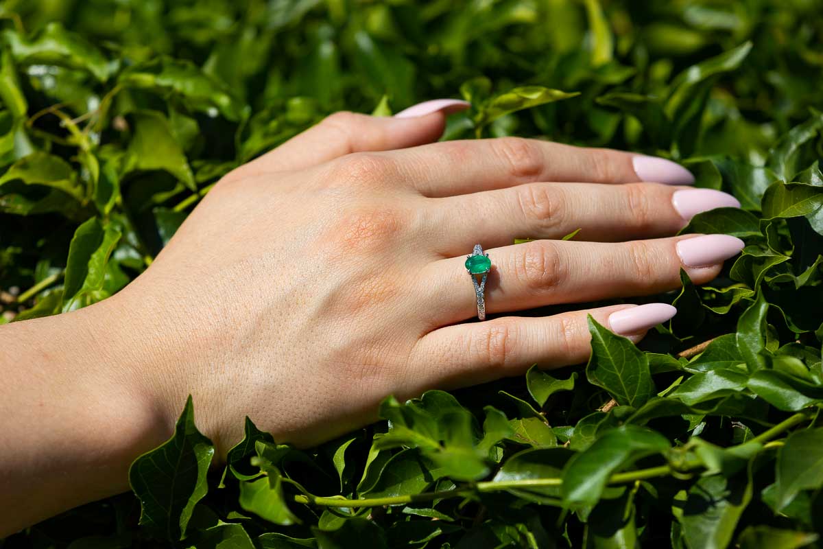 Close up image of the engagement ring photographed over greenery Engagement Proposal in Rome 