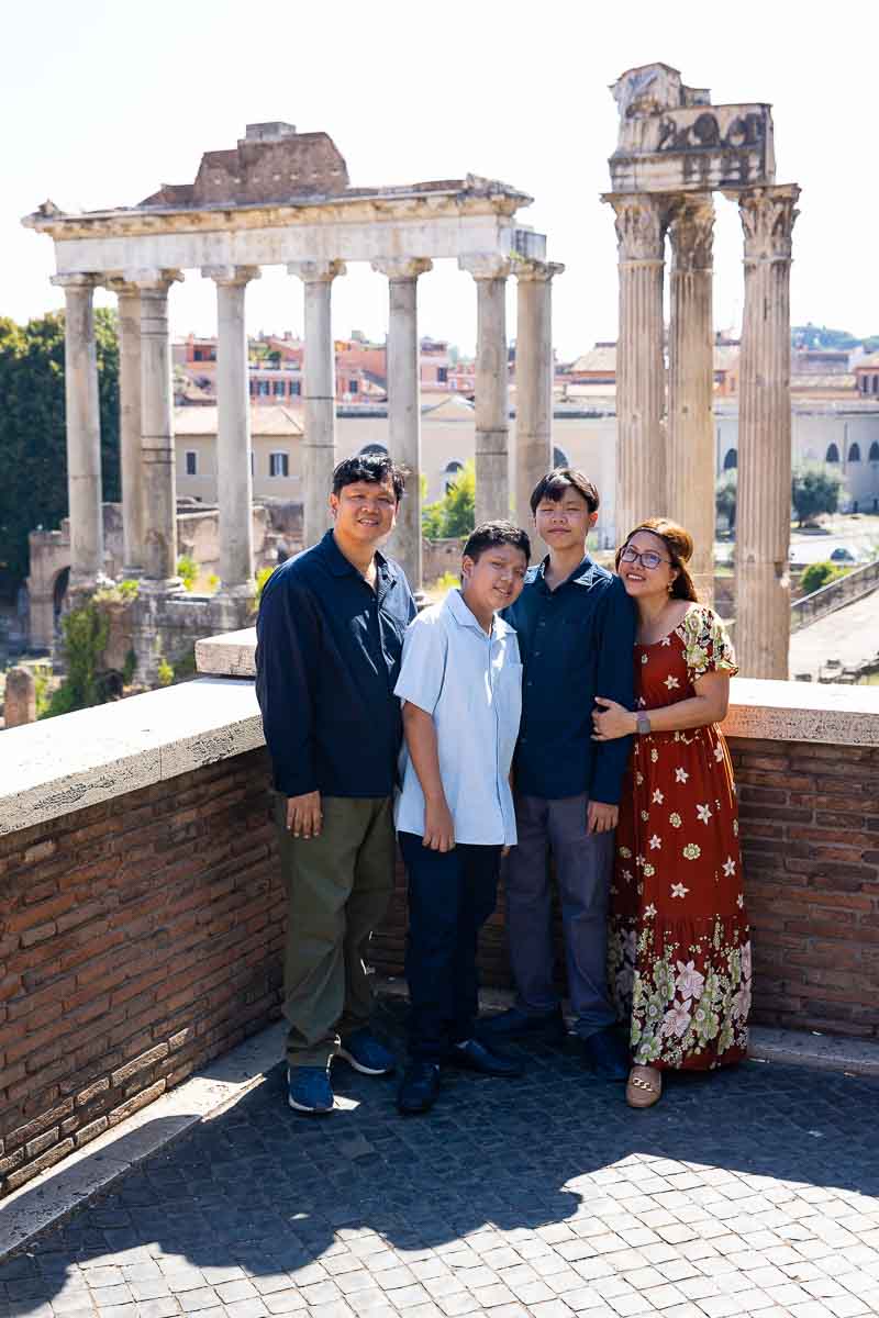 Taking family pictures during a vacation in Rome Italy with a professional photographer 