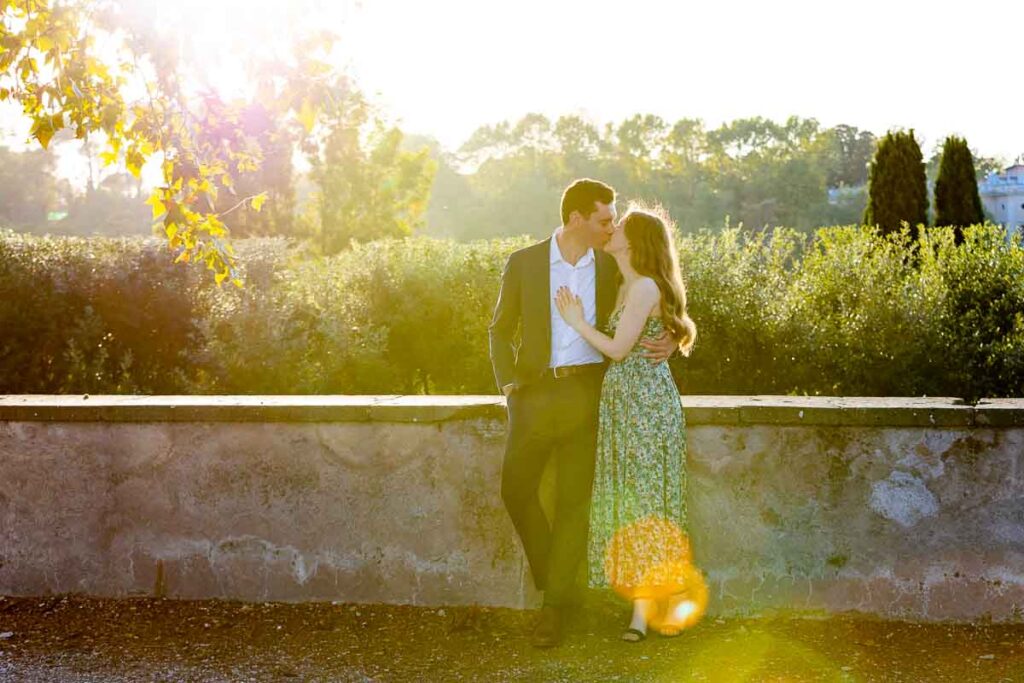 Couple portrait photographed during the golden hour photoshoot in Rome