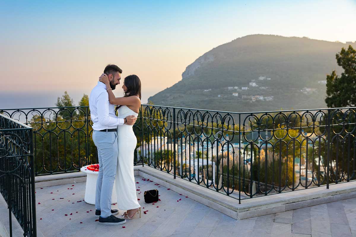 Just engaged on a terrace overlooking the mountains and the Sorrento coast 