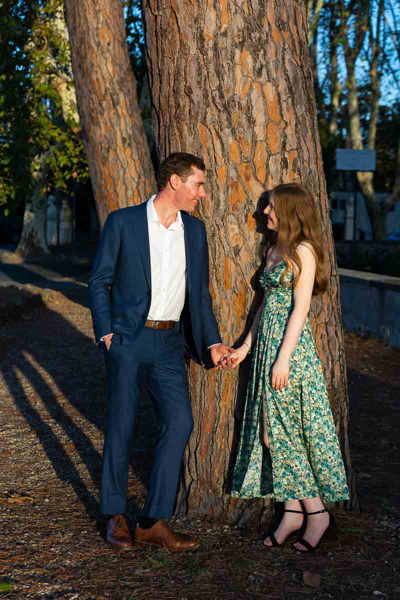 Couple holding hands during an engagement photo session. Rome, Italy