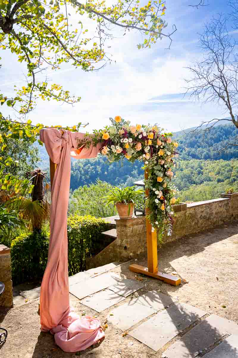 Flower arch used for the wedding ceremony photographed in stand alone. Tuscany wedding photography 