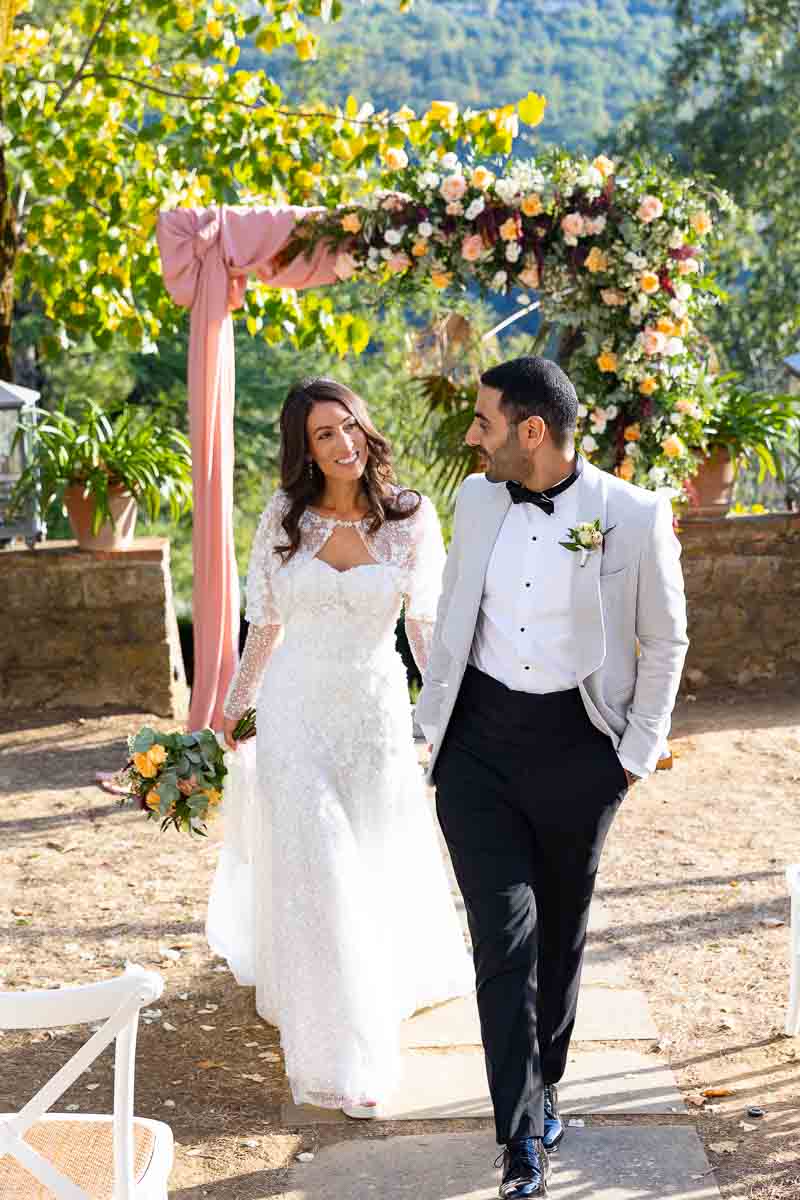 Walking out of the wedding ceremony hand in hand