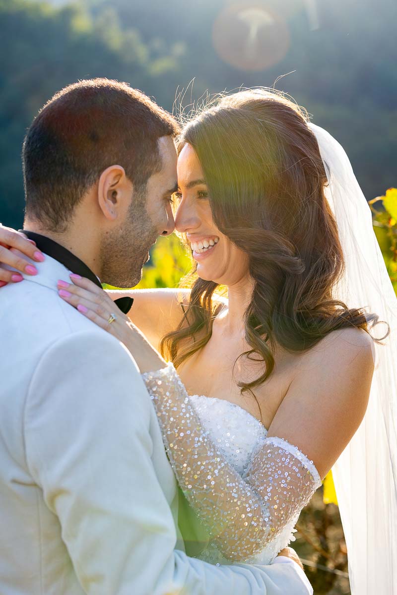 Close up of bride and groom together after the wedding