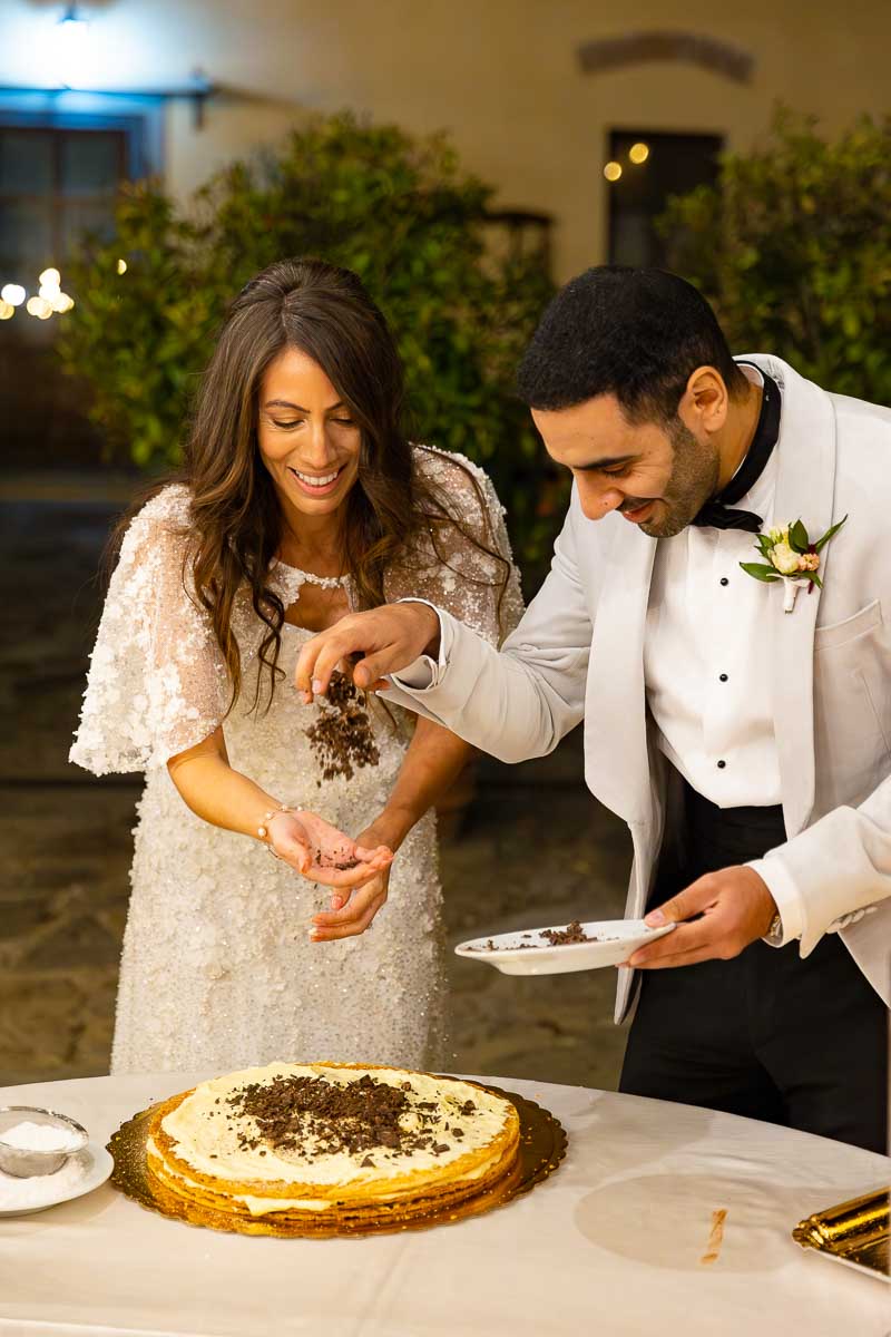 The cutting of the homemade cake