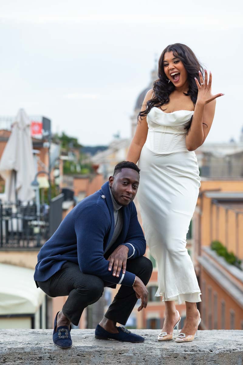 Just Engaged Couple pose in Rome