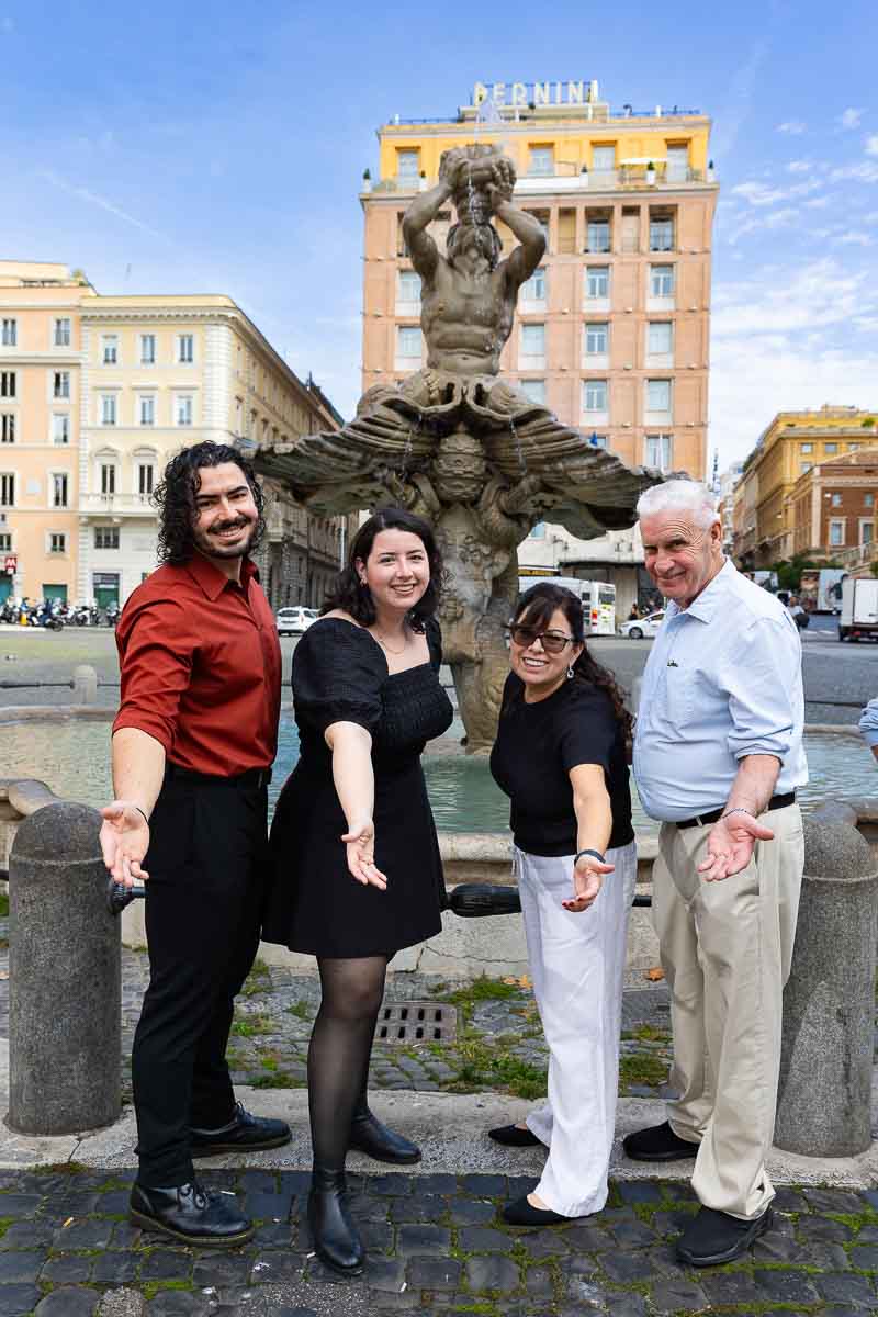 Vertical image of a family during a photoshoot in Rome