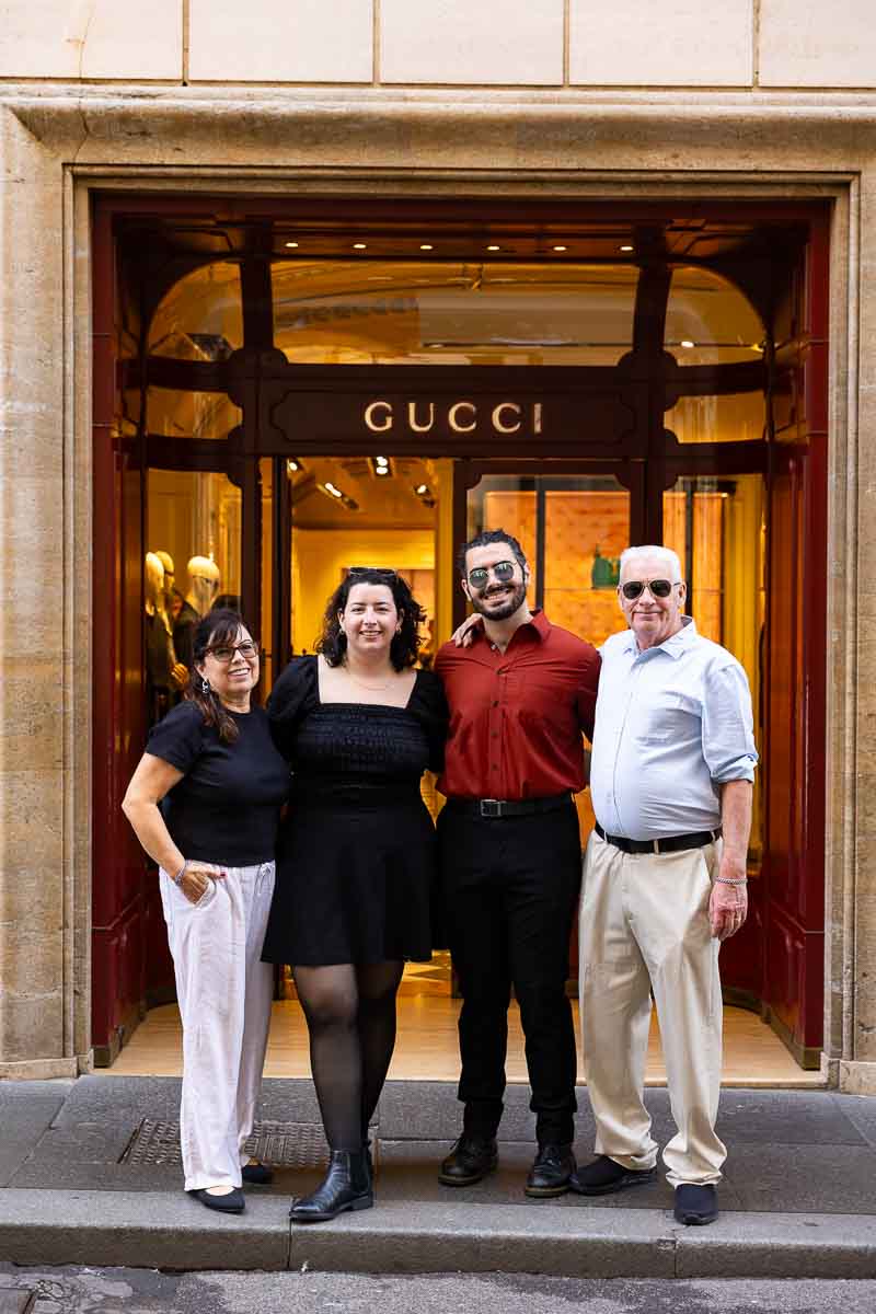 Family portrait in front of the Gucci store found in Rome's Via Condotti 