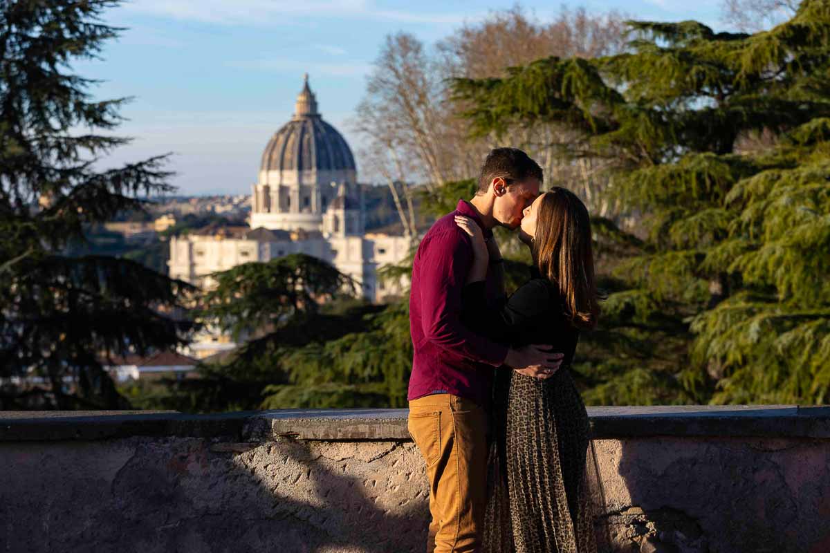 Just engaged in Rome Italy during a couple photoshoots in the streets of Rome, Italy. Proposal in Janiculum hill