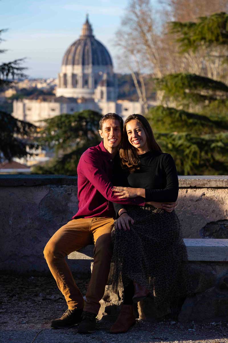 Sitting down portrait during engagement photography in Rome Italy by the Andrea Matone photographer studio