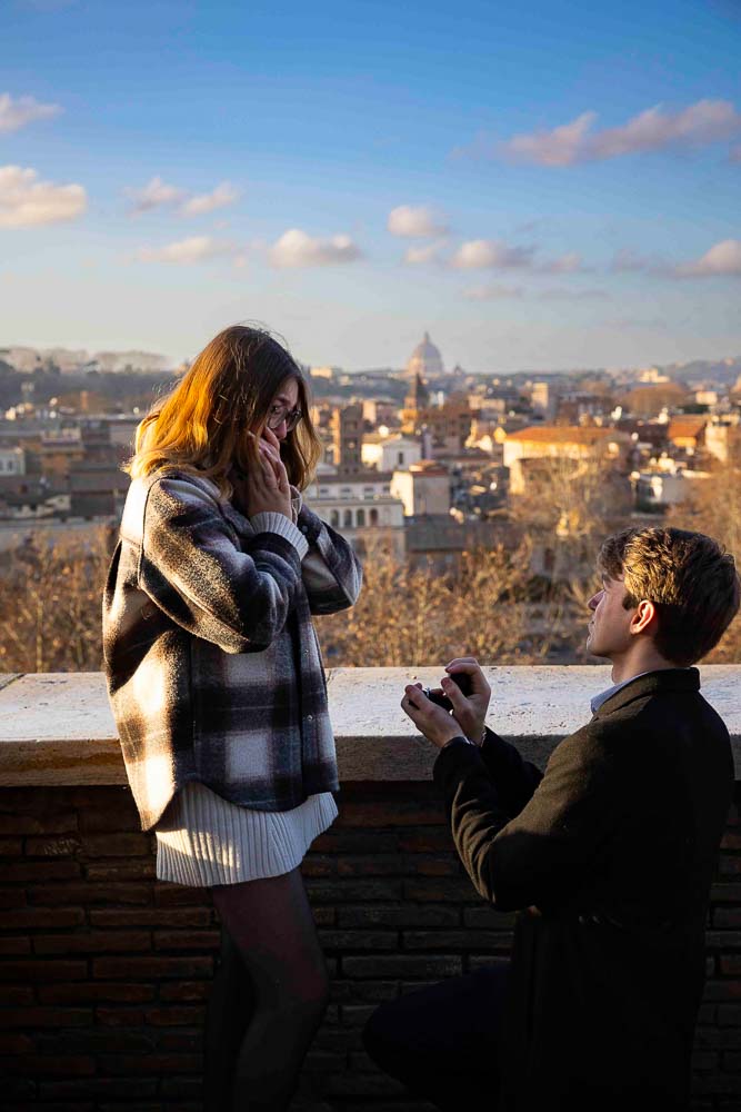 Surprise wedding proposal photography at the Orange Garden in Rome Italy. Orange Garden Proposal Photography in Rome 