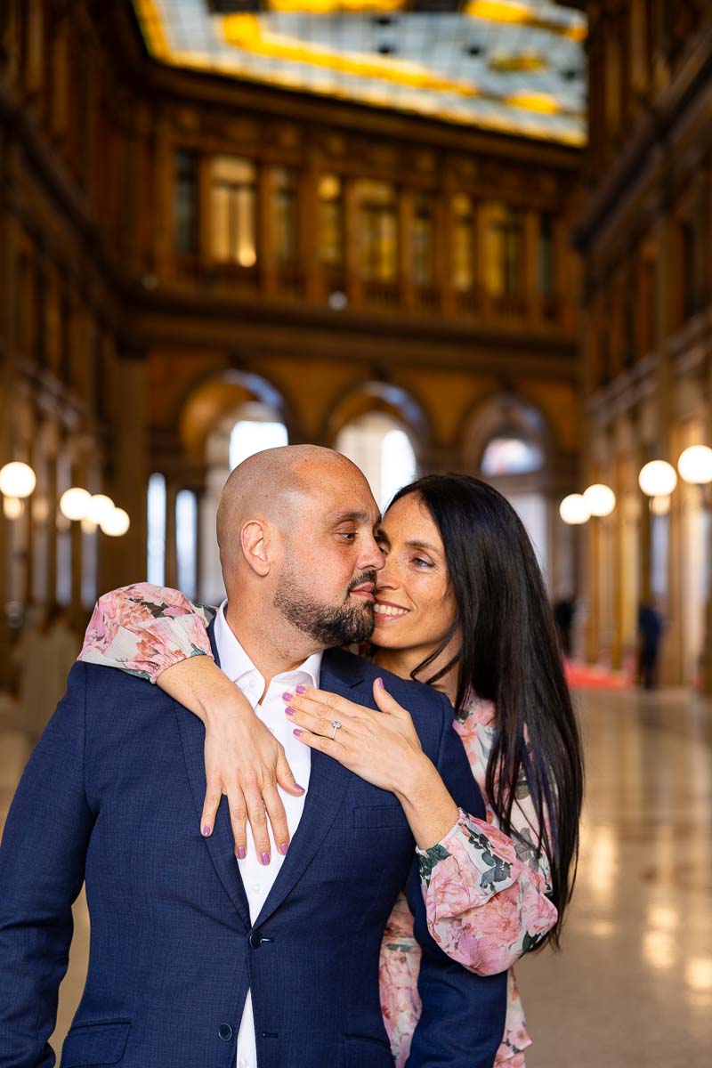 Portrait picture of a newly engaged couple during a photographer session in Rome Italy